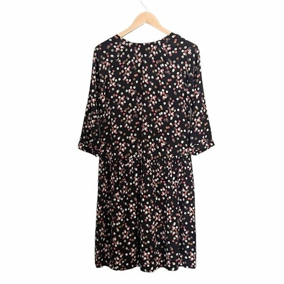 Garnet Hill Boho Dress Midi Flowy Black Multi Painterly Polka Dots Womens Size 6 - Picture 8 of 15